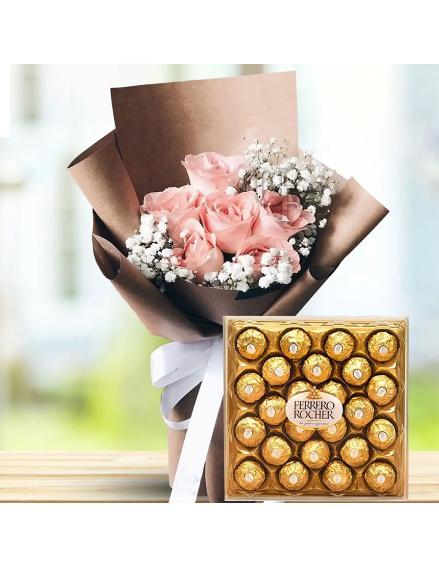 Pink Roses With Ferrero Rocher