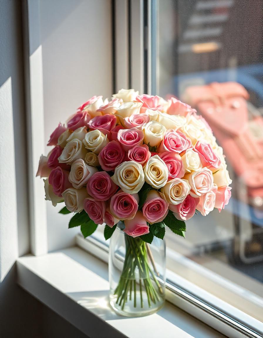 Large Bouquet of Pink and White Dutch Roses